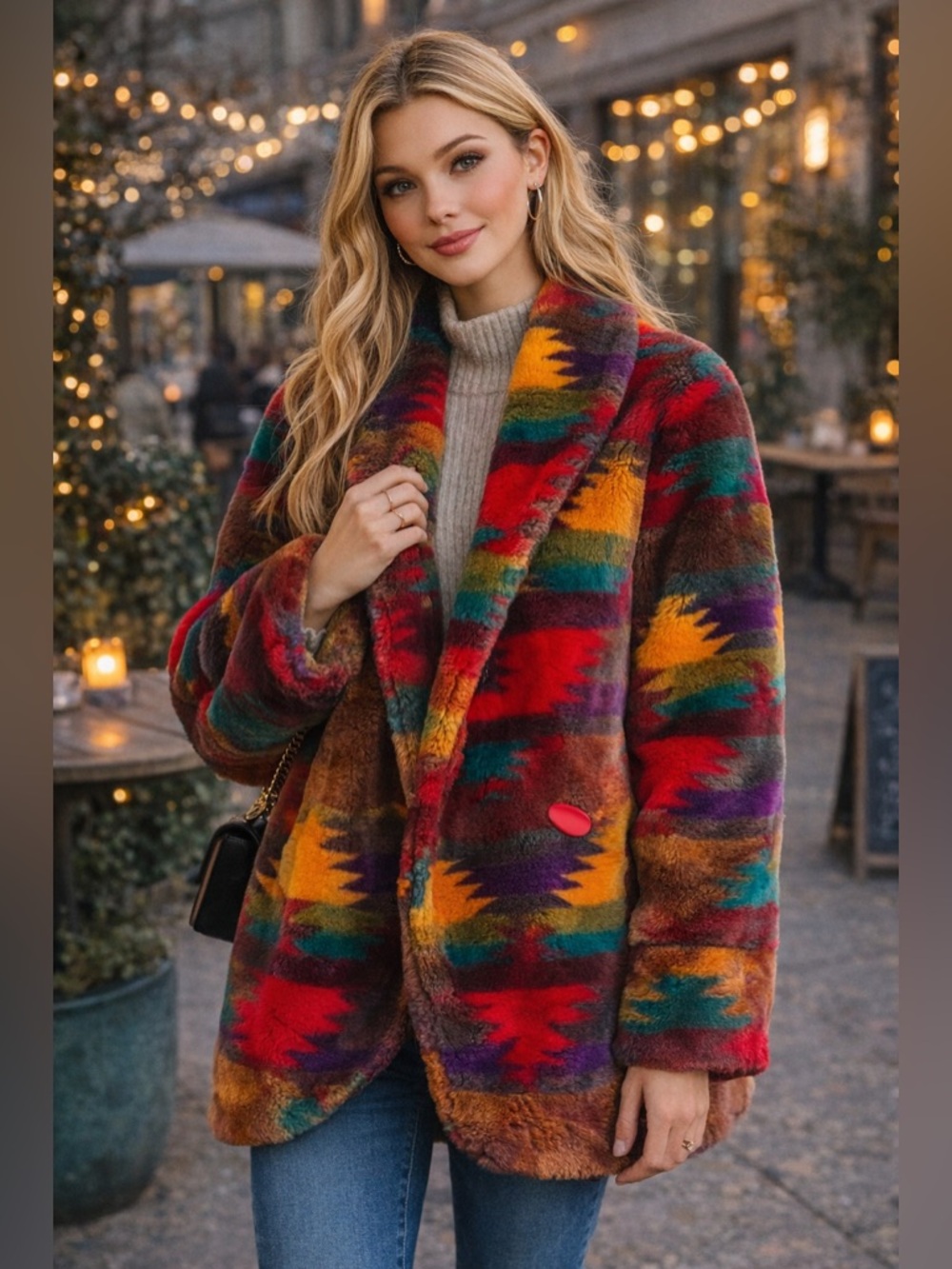 544 Vintage Donny Brook Multicolor Fuzzy Oversized Coat